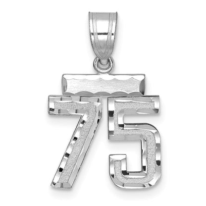 14K Weißgold Kleiner Gebürsteter Diamantgeschliffener Zahl-75-Charm