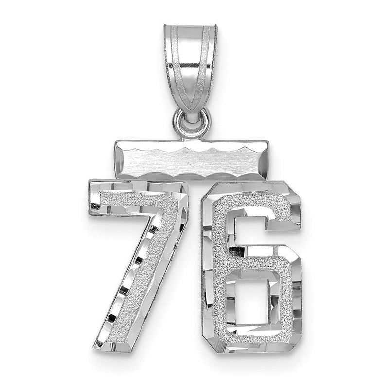 14K Weißgold Kleiner Gebürsteter Diamantgeschliffener Charm „Zahl 76“