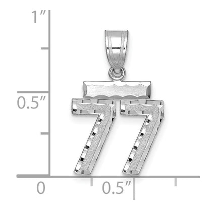 14K Weißgold kleiner gebürsteter diamantgeschliffener Zahl-77-Charm
