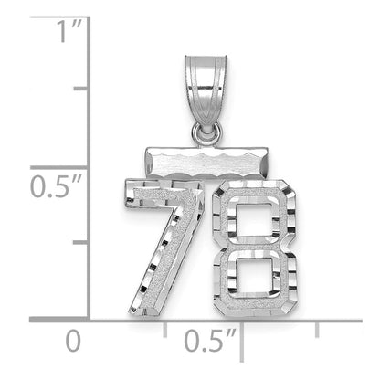 14K Weißgold Kleiner Gebürsteter Diamantgeschliffener Zahl-78-Charm