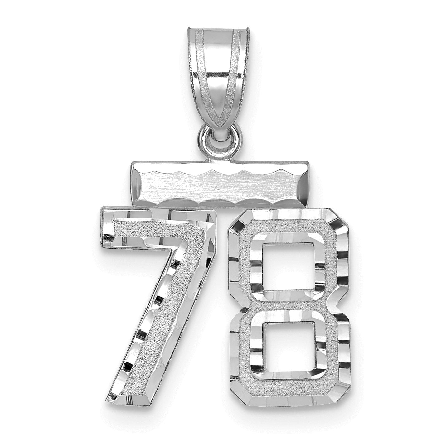 14K Weißgold Kleiner Gebürsteter Diamantgeschliffener Zahl-78-Charm