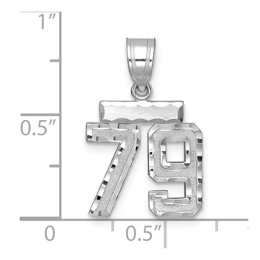 14K Weißgold Kleiner Gebürsteter Diamant-Geschliffener Zahl-79-Charm