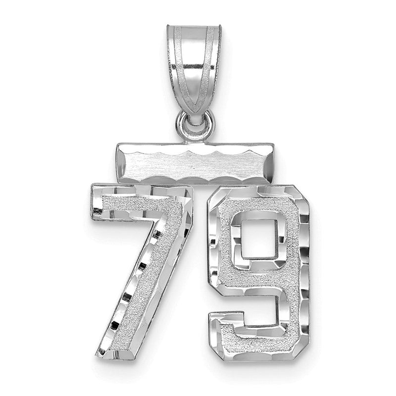 14K Weißgold Kleiner Gebürsteter Diamant-Geschliffener Zahl-79-Charm