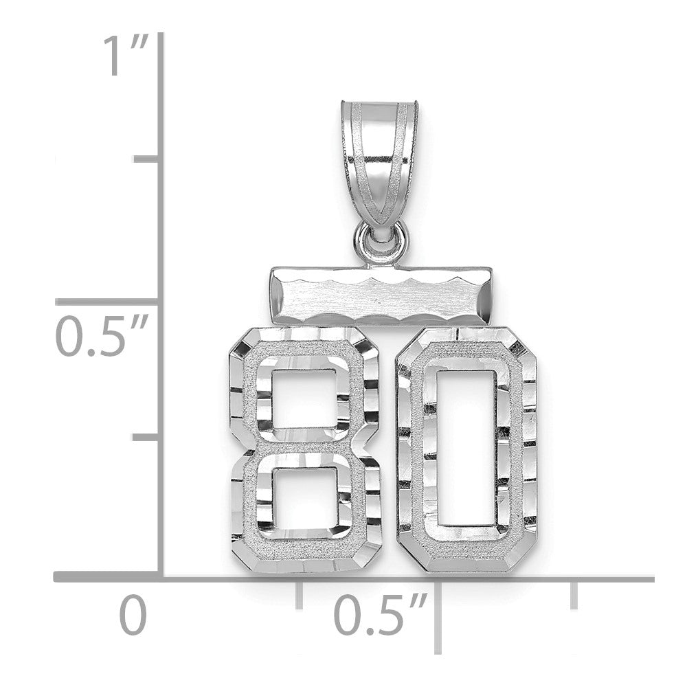 14K Weißgold Kleiner Gebürsteter Diamantgeschliffener Zahl-80-Charm