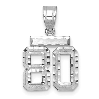 14K Weißgold Kleiner Gebürsteter Diamantgeschliffener Zahl-80-Charm
