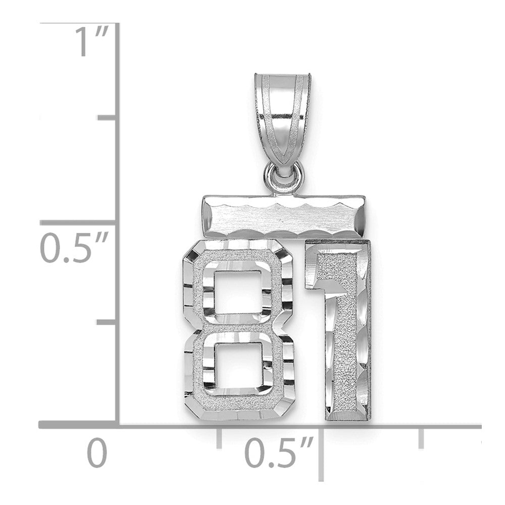 585 Weißgold kleiner gebürsteter Charm mit Diamantschliff „Zahl 81“