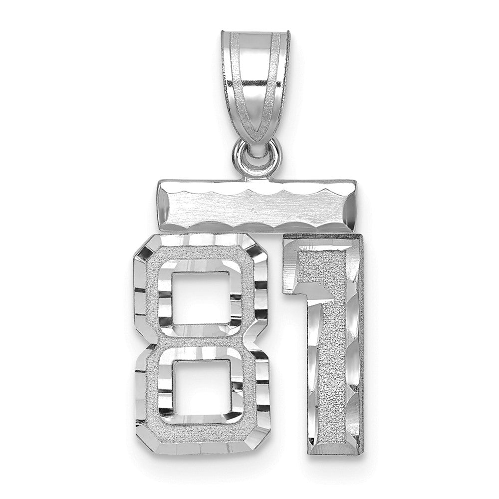 585 Weißgold kleiner gebürsteter Charm mit Diamantschliff „Zahl 81“