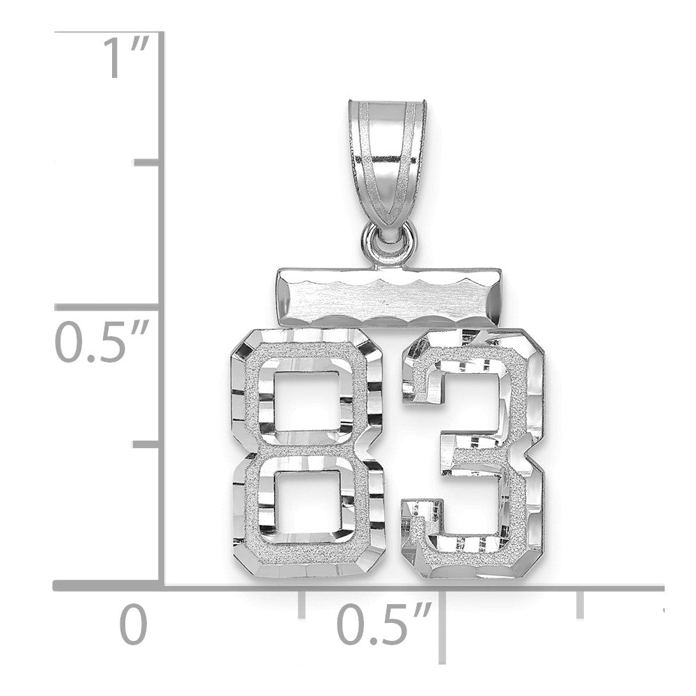14K Weißgold kleiner gebürsteter Charm mit Diamantschliff „Zahl 83“