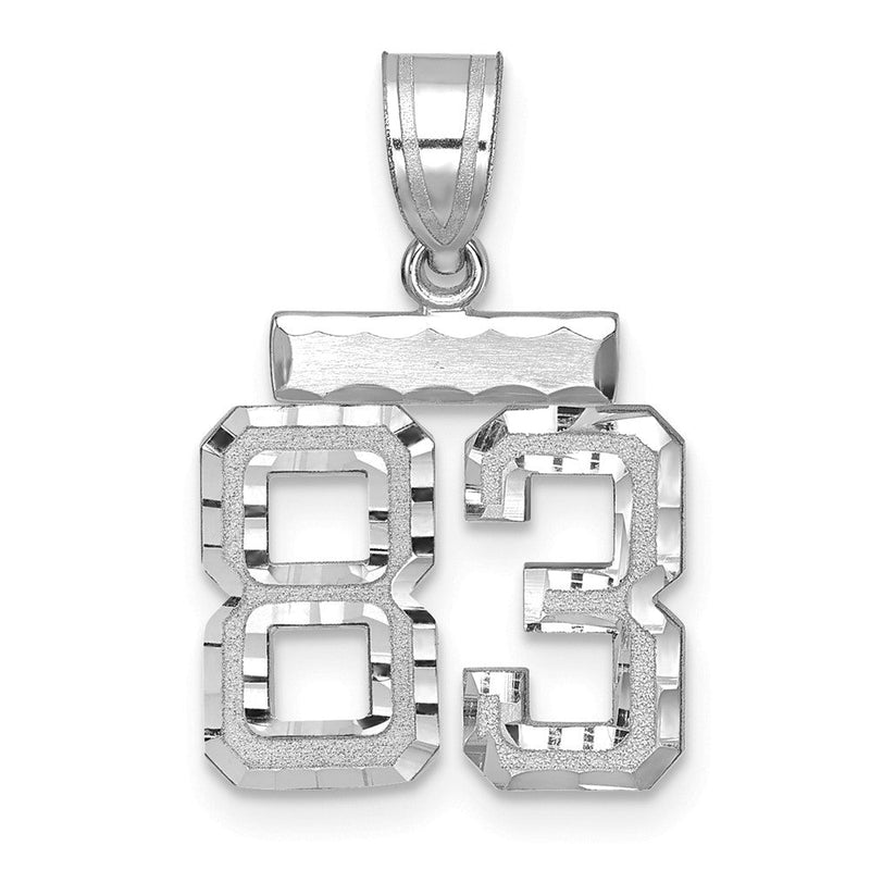 14K Weißgold kleiner gebürsteter Charm mit Diamantschliff „Zahl 83“