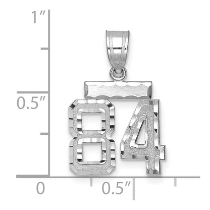 14K Weißgold kleiner gebürsteter Diamantschliff-Charm „Zahl 84“