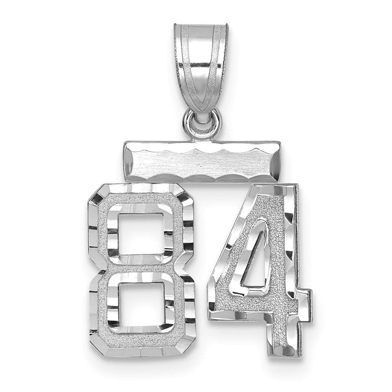 14K Weißgold kleiner gebürsteter Diamantschliff-Charm „Zahl 84“