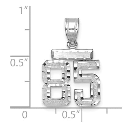 14K Weißgold kleiner gebürsteter diamantgeschliffener Zahl-85-Charm