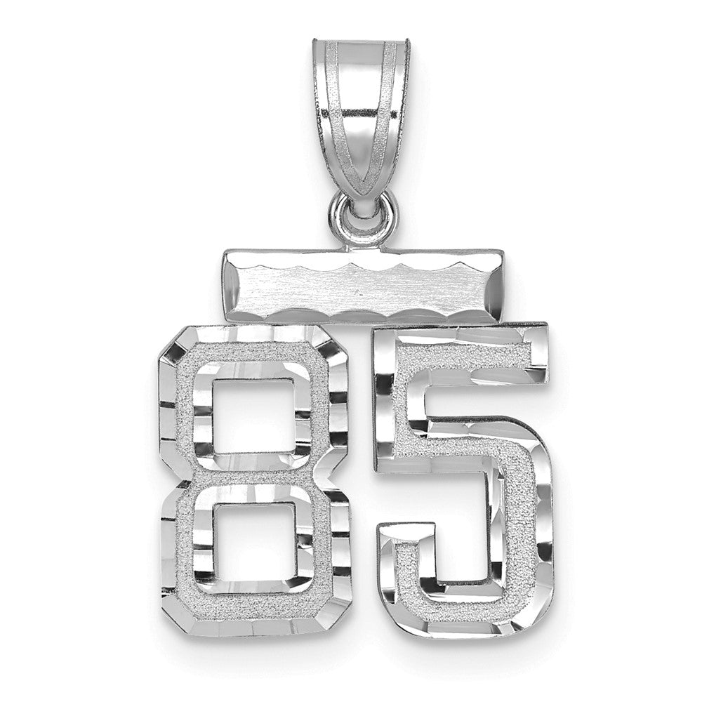 14K Weißgold kleiner gebürsteter diamantgeschliffener Zahl-85-Charm