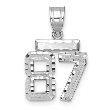 585 Weißgold kleiner gebürsteter Zahl-87-Charm mit Diamantschliff