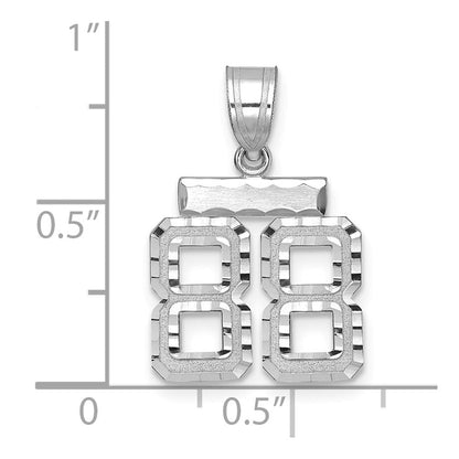 14K Weißgold Kleiner Gebürsteter Diamantgeschliffener Zahl-88-Charm