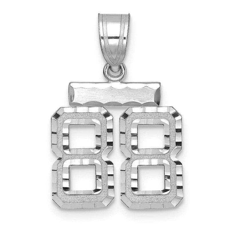 14K Weißgold Kleiner Gebürsteter Diamantgeschliffener Zahl-88-Charm