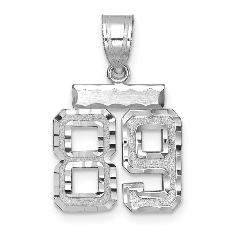 14K Weißgold Kleiner Gebürsteter Diamantgeschliffener Charm Zahl 89