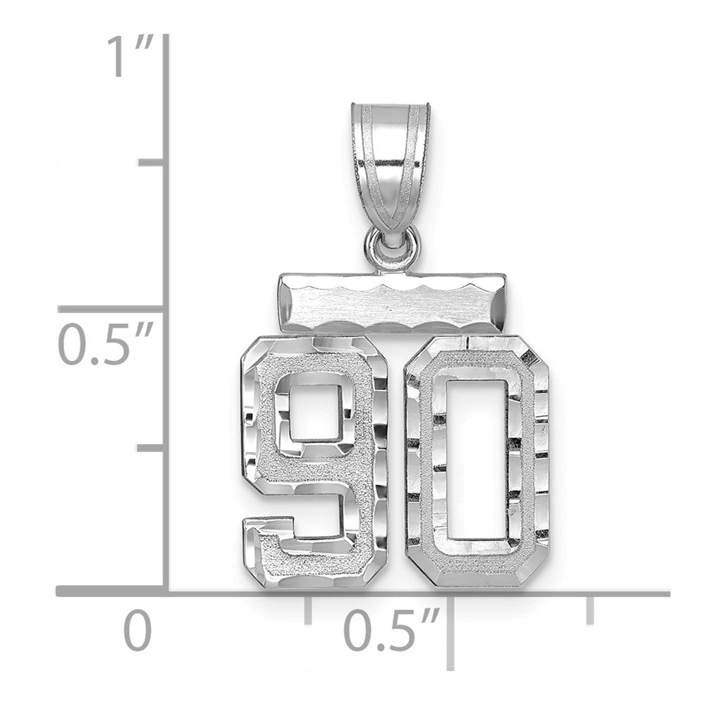 14K Weißgold kleiner gebürsteter Charm mit Diamantschliff-Zahl 90