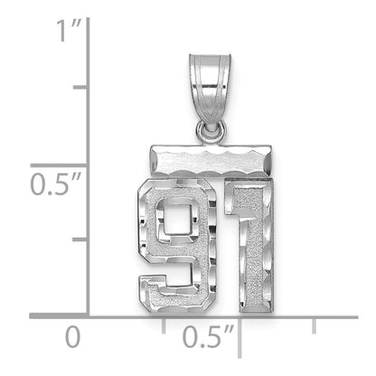 14K Weißgold kleiner gebürsteter Charm mit Diamantschliff Zahl 91