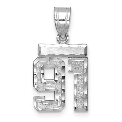 14K Weißgold kleiner gebürsteter Charm mit Diamantschliff Zahl 91