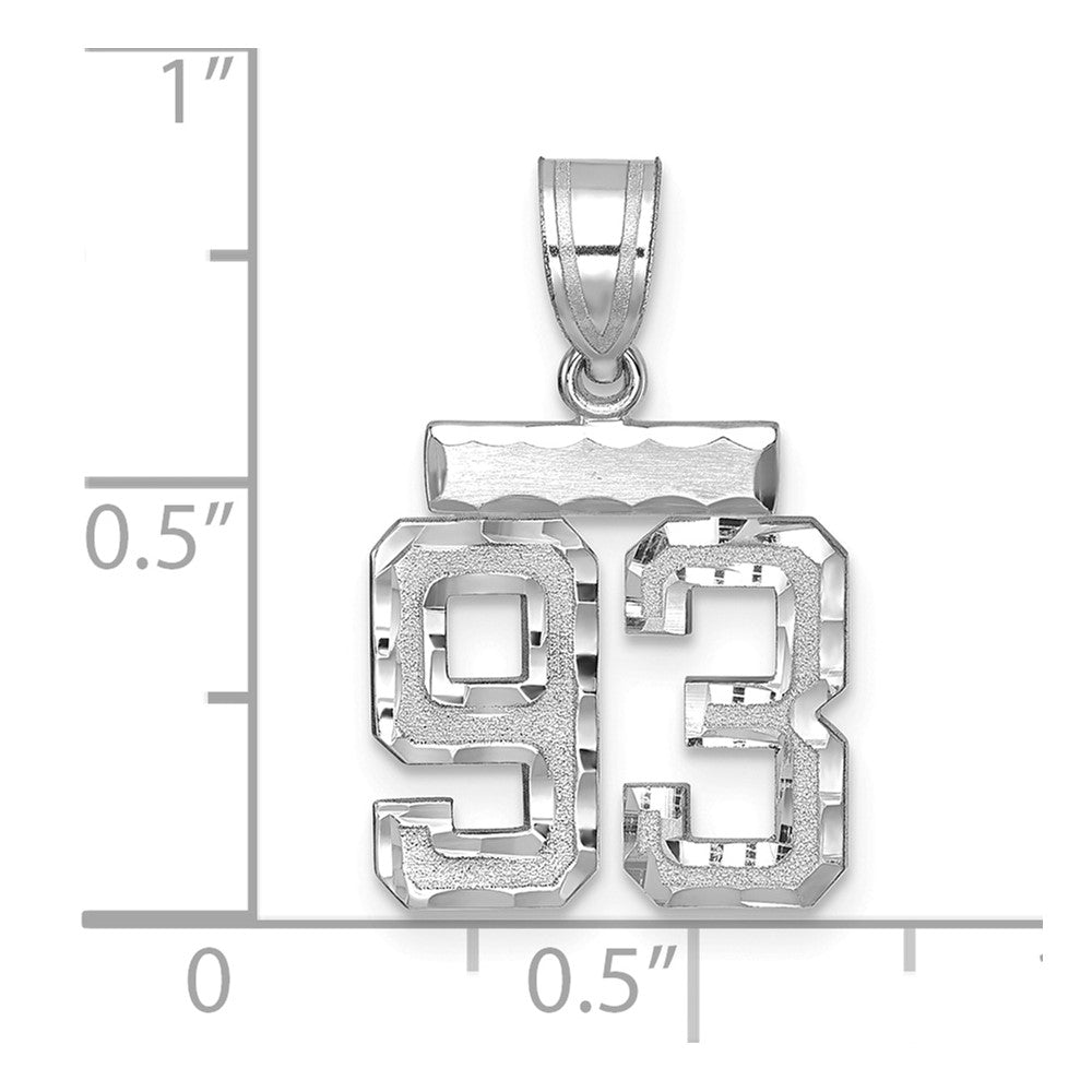 14K Weißgold kleiner gebürsteter Charm mit Diamantschliff „Zahl 93“