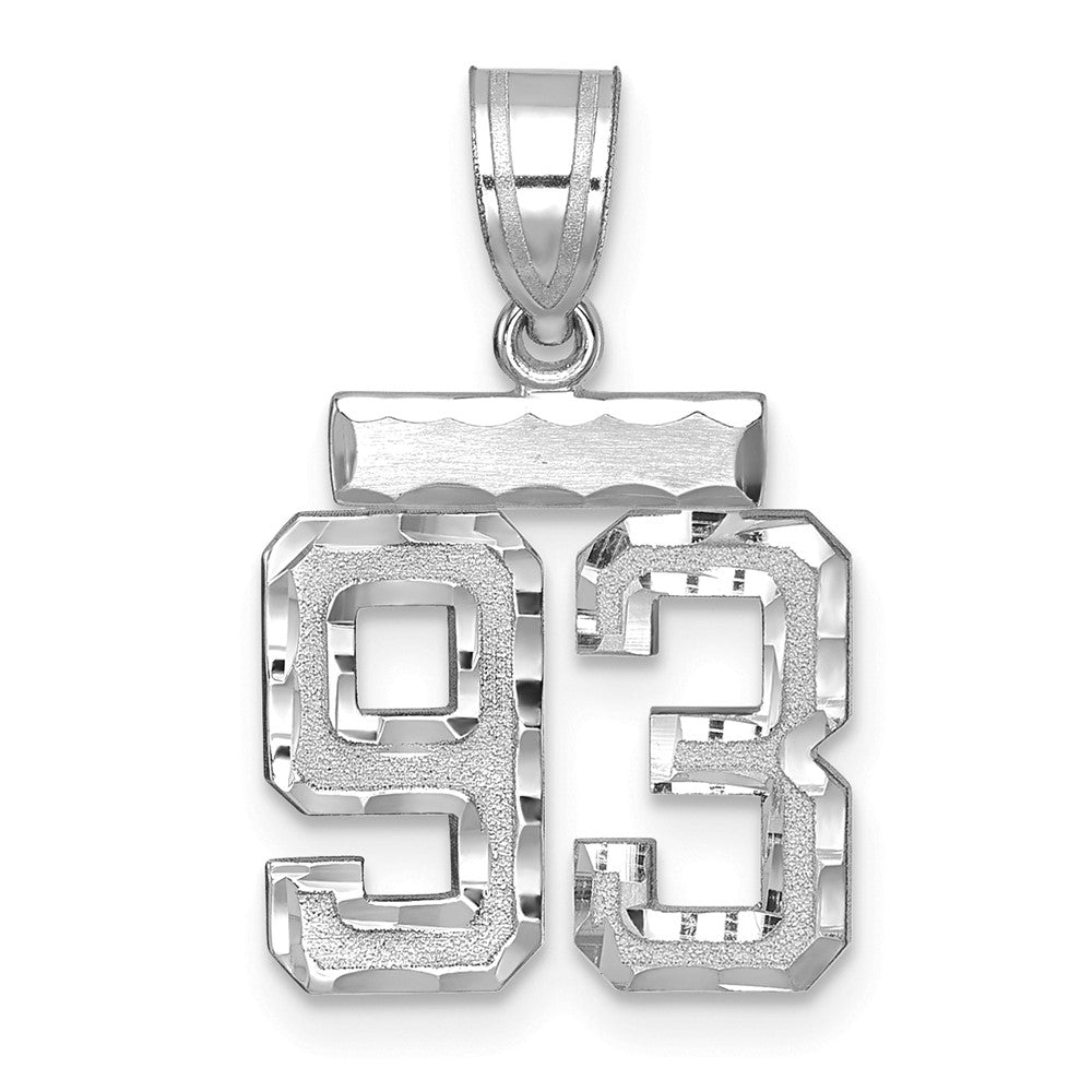 14K Weißgold kleiner gebürsteter Charm mit Diamantschliff „Zahl 93“
