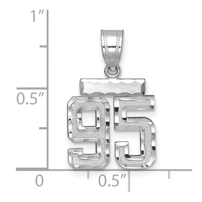 14K Weißgold Kleiner Gebürsteter Diamantgeschliffener Zahlen-Charm "95