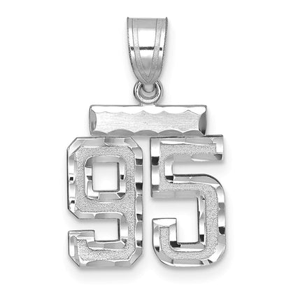 14K Weißgold Kleiner Gebürsteter Diamantgeschliffener Zahlen-Charm "95