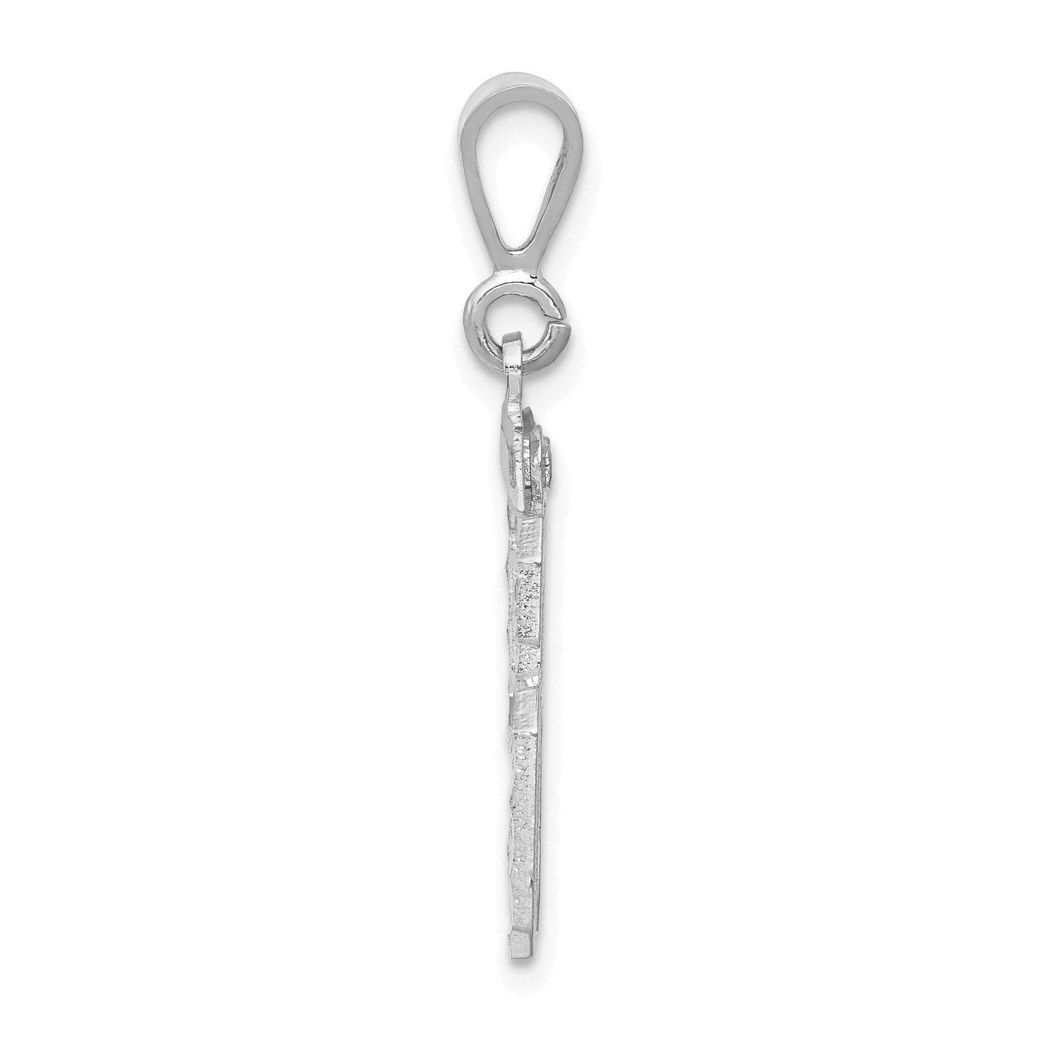 14K Weißgold Kleiner Gebürsteter Diamantgeschliffener Charm „Zahl 96