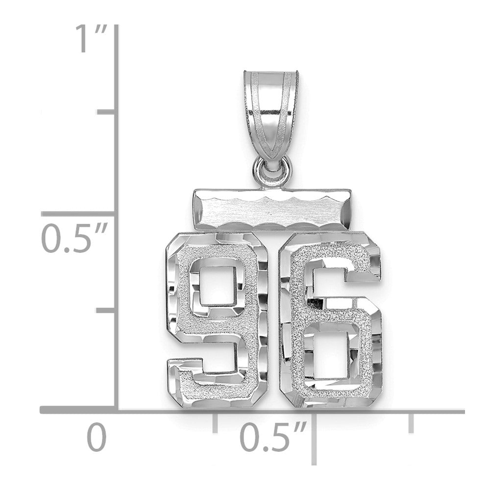 14K Weißgold Kleiner Gebürsteter Diamantgeschliffener Charm „Zahl 96