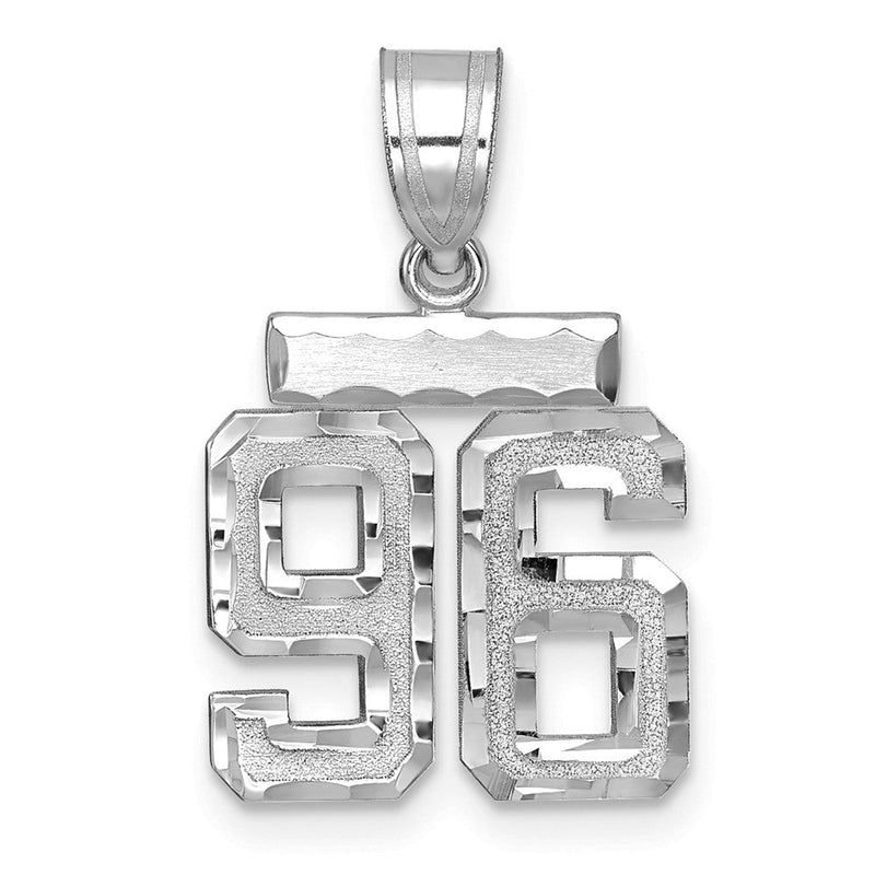 14K Weißgold Kleiner Gebürsteter Diamantgeschliffener Charm „Zahl 96