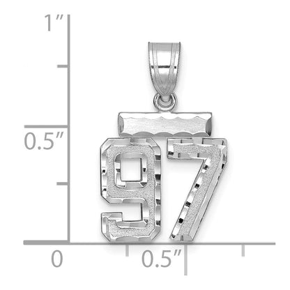 14K Weißgold kleiner gebürsteter diamantgeschliffener Zahl-97-Charm