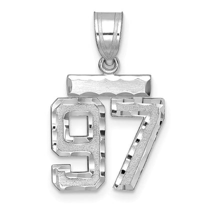 14K Weißgold kleiner gebürsteter diamantgeschliffener Zahl-97-Charm