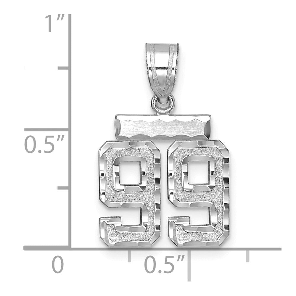14K Weißgold kleiner gebürsteter, diamantgeschliffener Zahl-99-Charm
