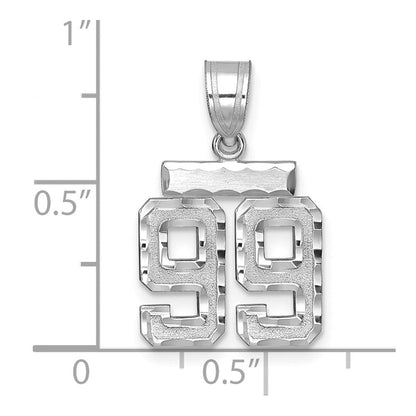 14K Weißgold kleiner gebürsteter, diamantgeschliffener Zahl-99-Charm