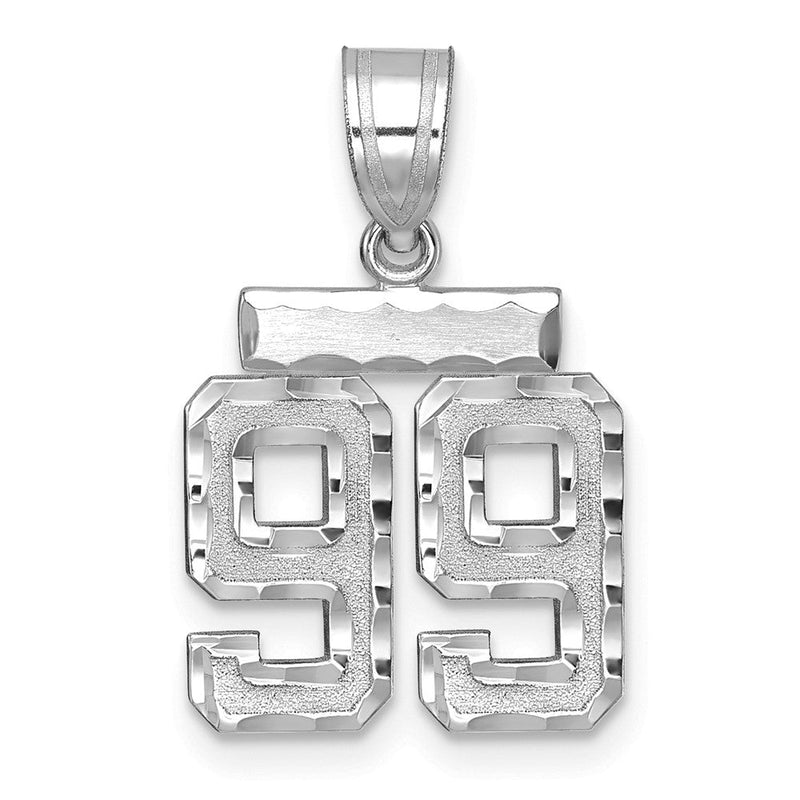 14K Weißgold kleiner gebürsteter, diamantgeschliffener Zahl-99-Charm