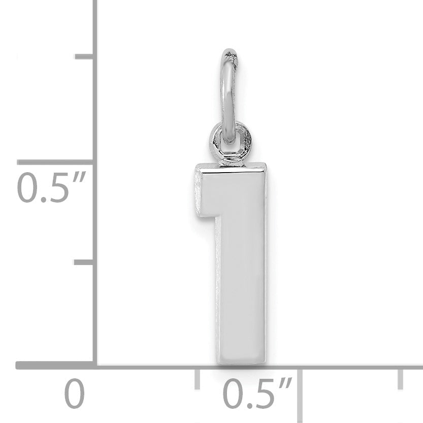 14K Weißgold 14kw Klein Poliert Zahl 1 Charm