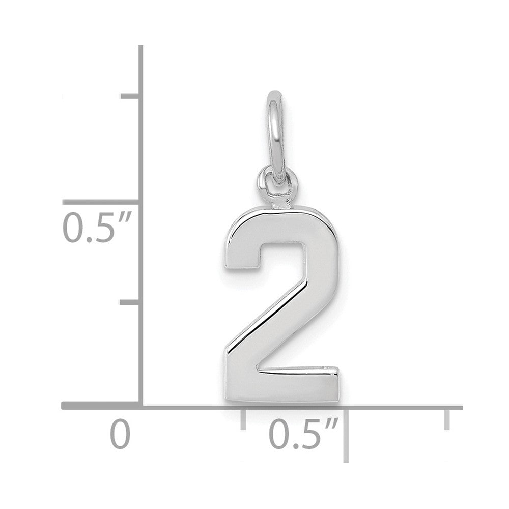 14K Weißgold 14kw Klein Poliert Zahl 2 Charm