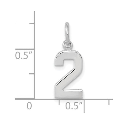 14K Weißgold 14kw Klein Poliert Zahl 2 Charm