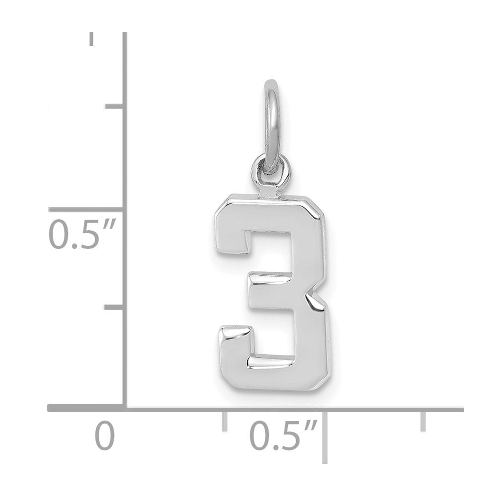 14K Weißgold 14kw Klein Poliert Zahl 3 Charm