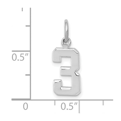 14K Weißgold 14kw Klein Poliert Zahl 3 Charm