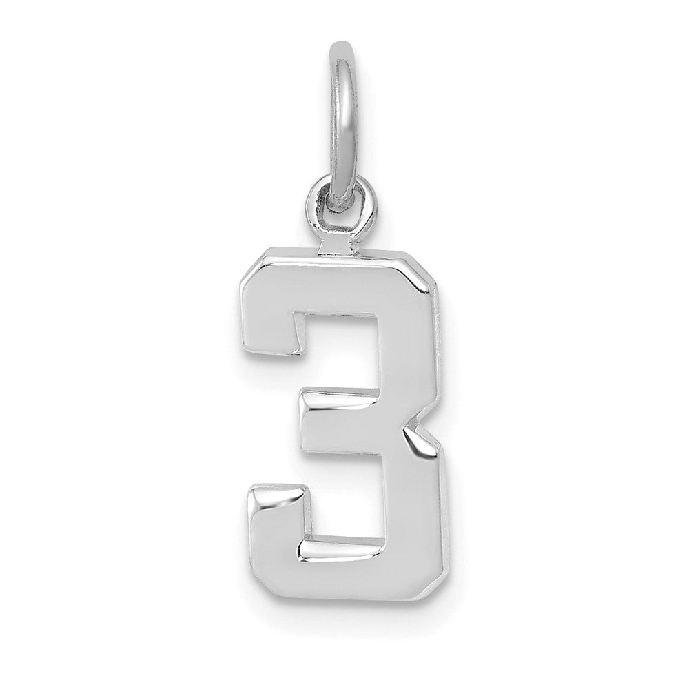 14K Weißgold 14kw Klein Poliert Zahl 3 Charm