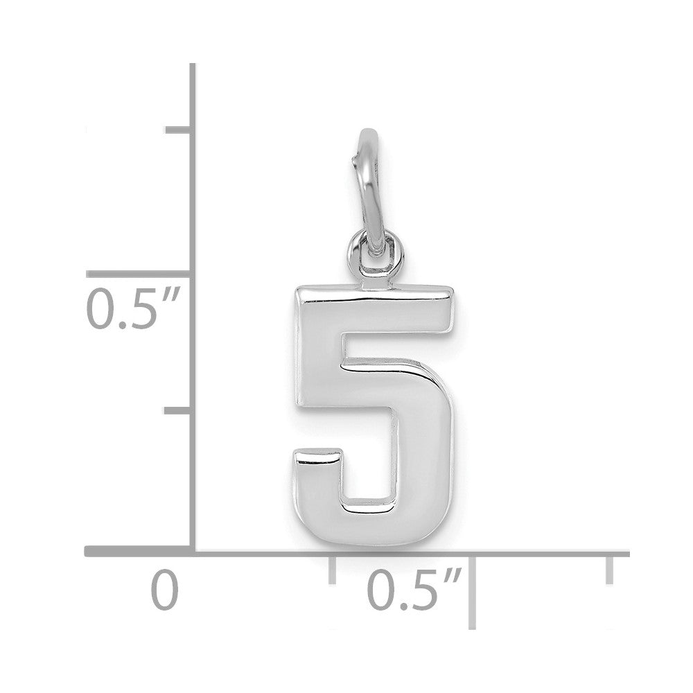 14K Weißgold 14kw Klein Poliert Zahl 5 Charm