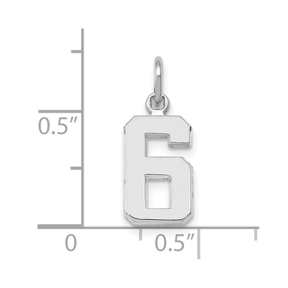 14K Weißgold 14kw Klein Poliert Zahl 6 Charm