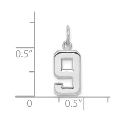 14K Weißgold 14kw Klein Poliert Zahl 9 Charm