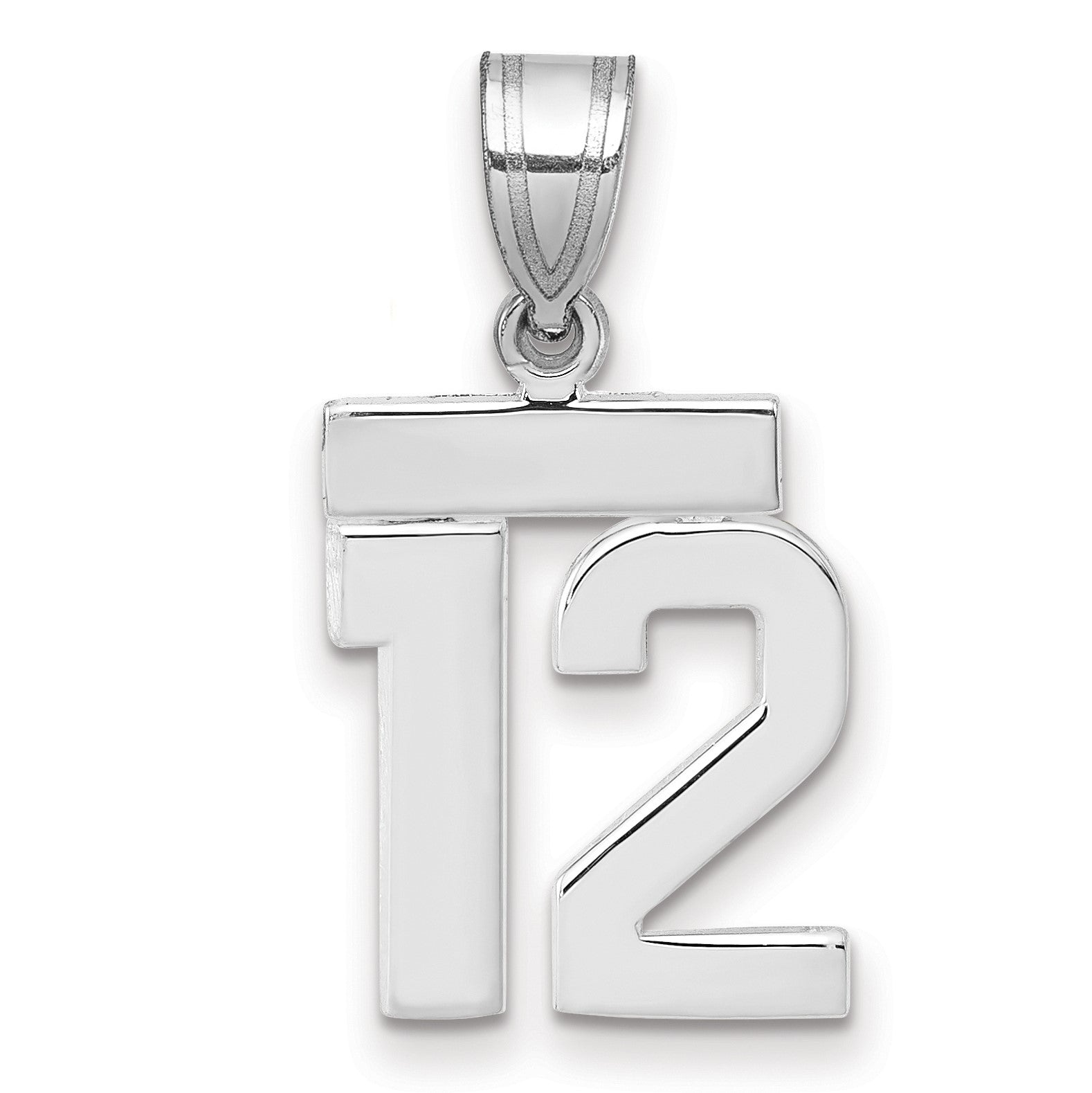 14K Weißgold kleiner polierter Charm Zahl 12