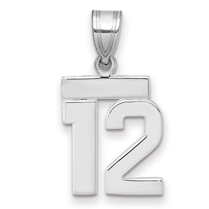 14K Weißgold kleiner polierter Charm Zahl 12