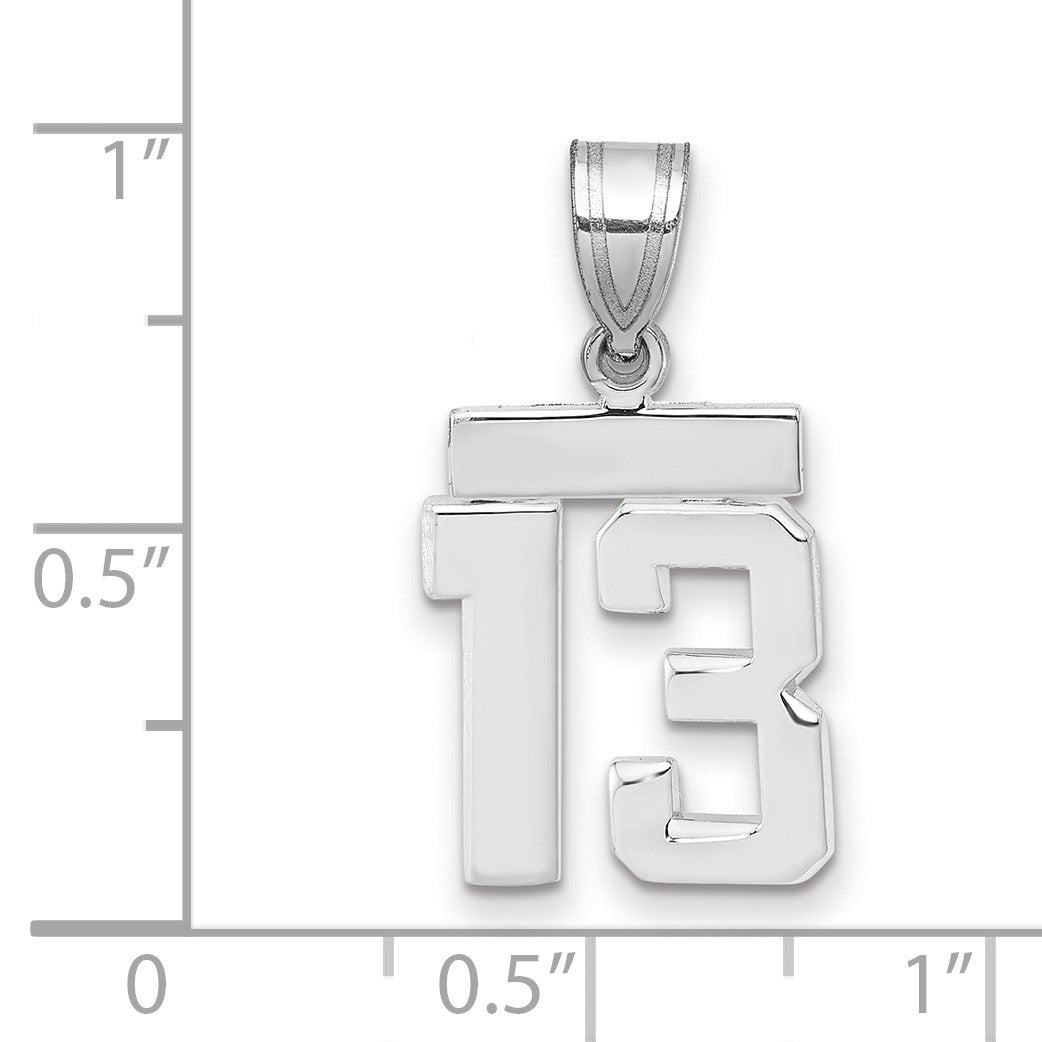 14K Weißgold Kleiner Polierter Charm Zahl 13