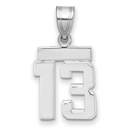 14K Weißgold Kleiner Polierter Charm Zahl 13