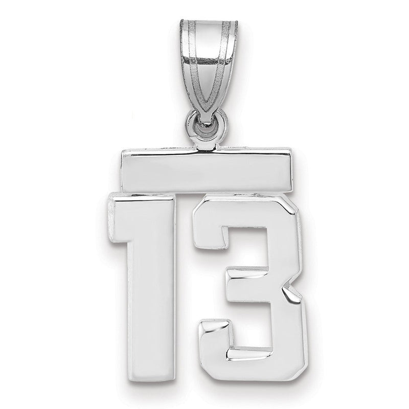 14K Weißgold Kleiner Polierter Charm Zahl 13